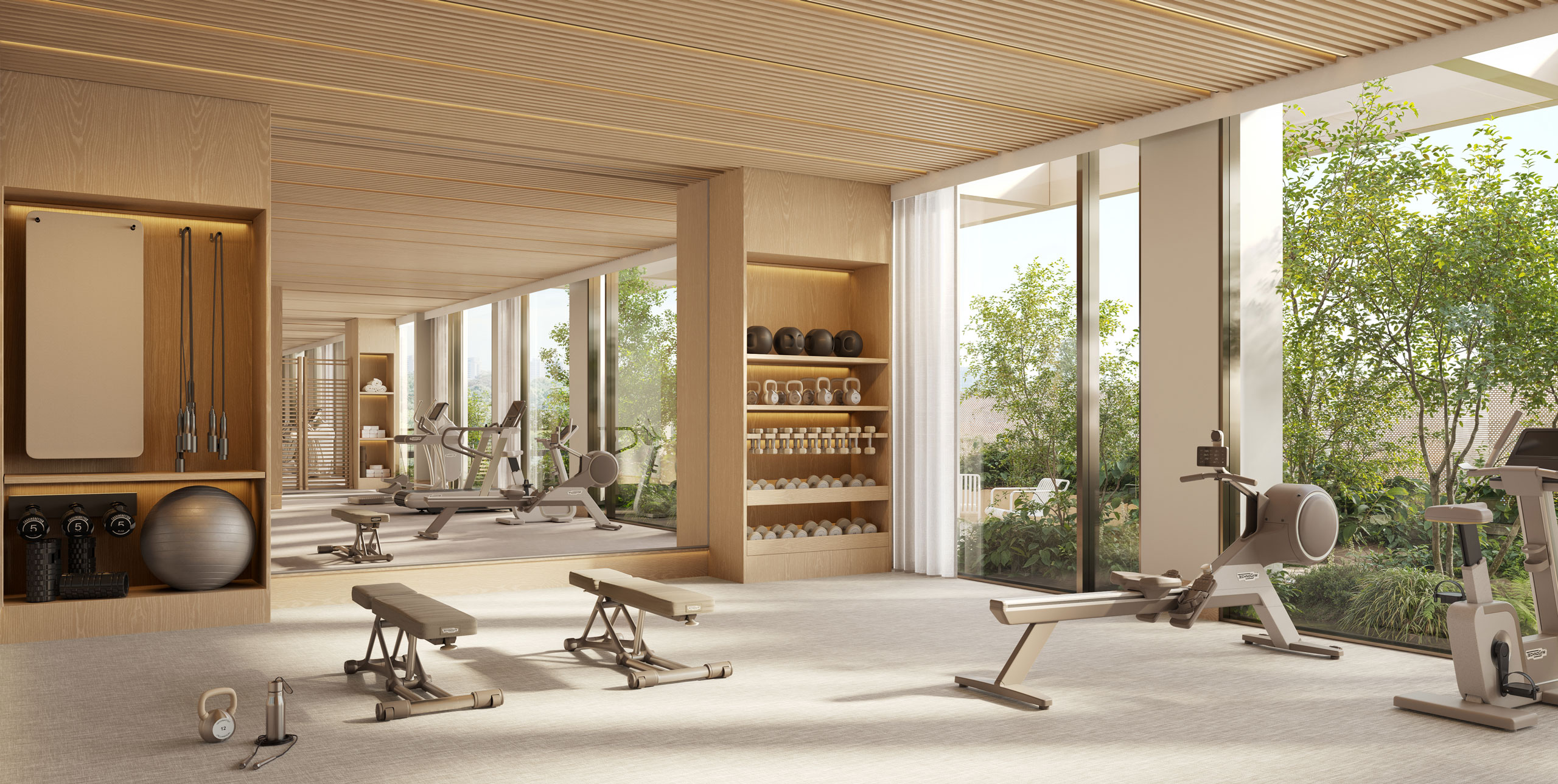 Fitness studio overlooking the terrace garden